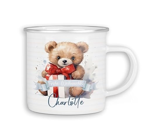 timalo® Emaille Tasse personalisiert mit Namen | Kinder Blechtasse Kindertasse Geschenk Weihnachten | Teddy-2 von timalo