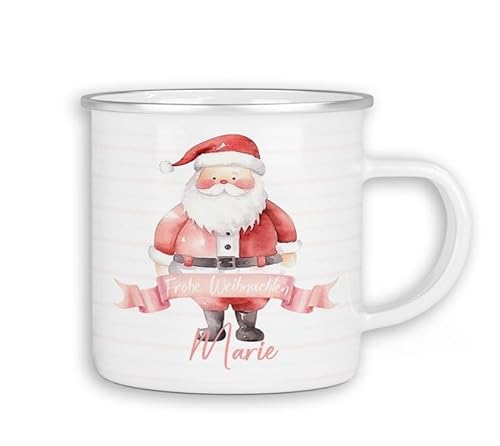 timalo® Emaille Tasse personalisiert mit Namen | Kinder Blechtasse Kindertasse Geschenk Weihnachten | Weihnachtsmann von timalo