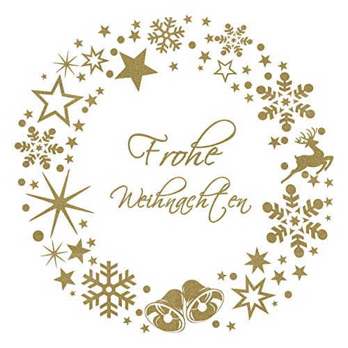 timalo® Fensterbild Adventskranz Wandtattoo Weihnachtskranz Kranz mit Sternen Frohe Weihnachten Fensteraufkleber | 70030-beige-58x58 von timalo