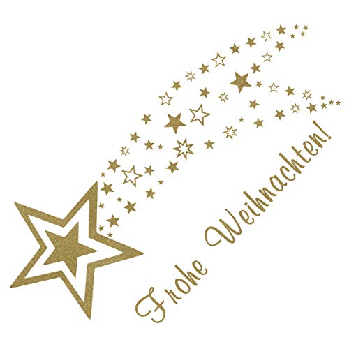 timalo® Fensterbild - Wandtattoo Sternschnuppe – Text Frohe Weihnachten mit Sternen – Fensteraufkleber – Türaufkleber – in über 30 Farben | 700052-a1-gold-58x28 von timalo