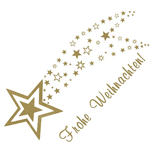 timalo® Fensterbild - Wandtattoo Sternschnuppe – Text Frohe Weihnachten mit Sternen – Fensteraufkleber – Türaufkleber – in über 30 Farben | 700052-a1-weiss-100x48 von timalo