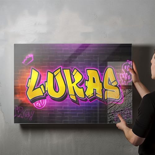 timalo® Gaming Acryl-Wandbild personalisiertes Gamer Bild mit Namen aus Acrylglas - Glasbild gaming room für die Wand Jugendzimmer Acrylglasbild Acrylbild Glas | 60x40cm Graffiti von timalo