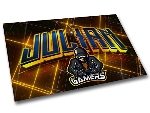 timalo® Gaming Metallposter personalisiert mit Namen | Gamer Metallschild | Magnet Montage | Wanddeko Wandbild Metall Poster | 3D Neon gold 40 x 28 cm von timalo