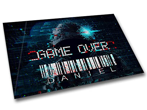 timalo® Gaming Metallposter personalisiert mit Namen | Gamer Metallschild | Magnet Montage | Wanddeko Wandbild Metall Poster | Game Over Barcode 40 x 28 cm von timalo