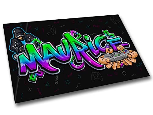 timalo® Gaming Metallposter personalisiert mit Namen | Gamer Metallschild | Magnet Montage | Wanddeko Wandbild Metall Poster | Graffiti Schrift 28 x 20 cm von timalo