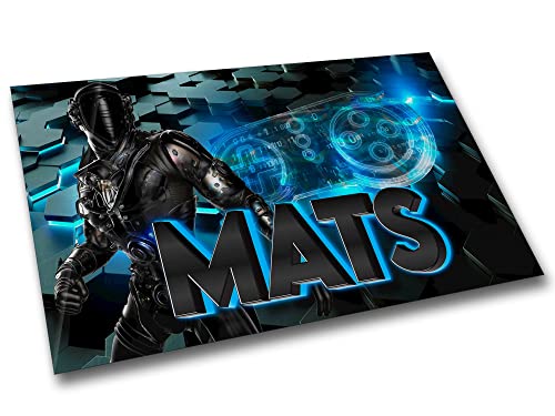 timalo® Gaming Metallposter personalisiert mit Namen | Gamer Metallschild | Magnet Montage | Wanddeko Wandbild Metall Poster | Hero Neon Blau 40 x 28 cm von timalo