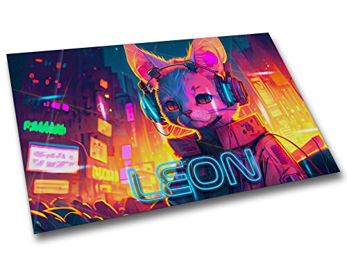 timalo® Gaming Metallposter personalisiert mit Namen | Gamer Metallschild | Magnet Montage | Wanddeko Wandbild Metall Schild Poster | Katze punk cyber 40 x 28 cm von timalo