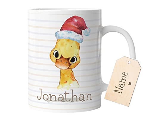 timalo® Geschenk Tasse mit Namen | Motiv Ente Personalisierte Tasse Wunschname Weihnachten für Kinder Jungen und Mädchen | mug-tx-14 von timalo