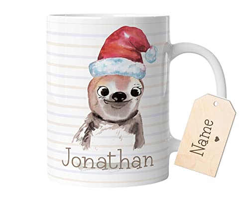 timalo® Geschenk Weihnachten Tasse mit Namen bedrucken lassen | Faultier Personalisierte Tasse Wunschname personalisierbare für Kinder Jungen und Mädchen | mug-tx-20 von timalo