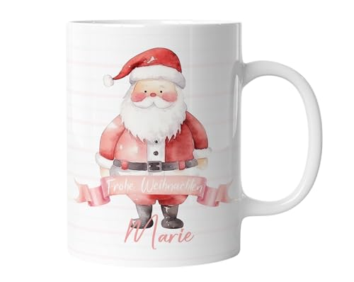 timalo® Kinder-Tasse Kunststoff Plastik bruchsichere Kindertasse mit Namen personalisiert „Frohe Weihnachten“ Jungen und Mädchen | Weihnachtsmann von timalo