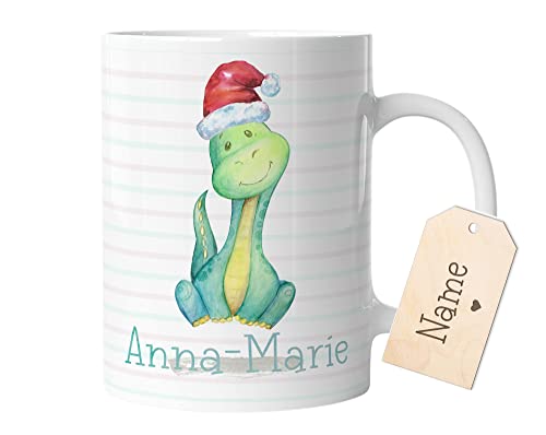 timalo® Kindertasse Dinosaurier mit Namen Geschenk Weihnachten Nikolaus | Motiv süße Dinos Personalisierte Tasse mit Wunschname für Kinder Geschenktasse Jungen und Mädchen | mug-dx-4 von timalo