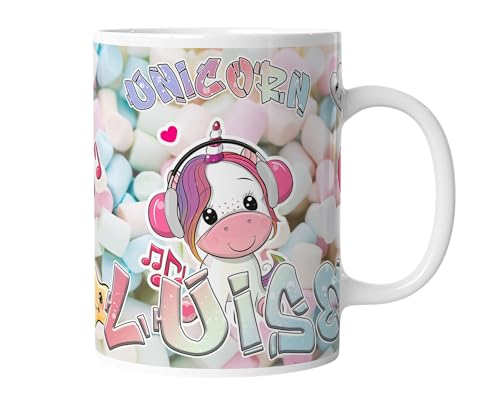 timalo® Kindertasse Einhorn mit Namen bedrucken lassen | Individuelle Tasse mit Wunschname für Mädchen Kinder Motiv Mug-candy3 von timalo