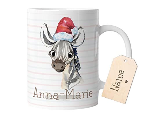 timalo® Kindertasse mit Namen | Motiv Zebra Tiere Personalisierte Tasse mit Wunschname für Kinder Geschenk Nikolaus Weihnachten Jungen und Mädchen | mug-tx-5 von timalo