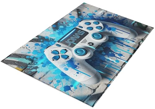 timalo® Moderner Gaming Teppich personalisiert mit Namen | Gamer Teppich Gaming Room | Fußmatte mit Wunschname Kinderzimmer Dekoration Jugendzimmer | Graffiti Controller von timalo