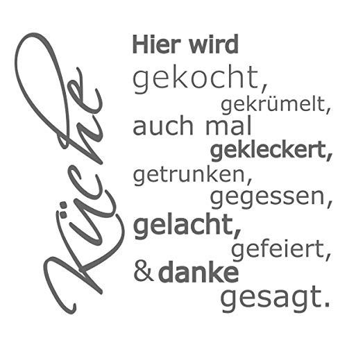 timalo® Modernes Wandtattoo für die Küche – Spruch Hier wird gekocht, gekrümelt, gelacht und danke gesagt | 75005-hellgrau-70x58 von timalo