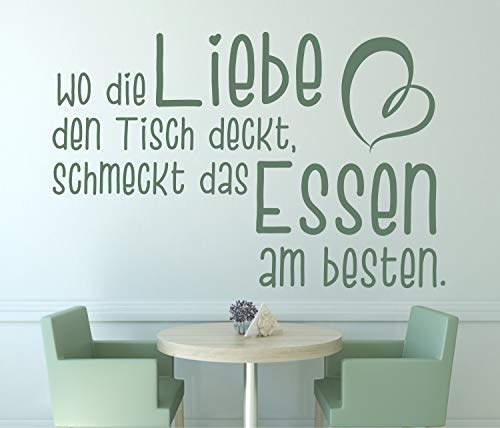 timalo® Modernes Wandtattoo fürs Wohnzimmer Küche Spruch Essen – Wo die Liebe den Tisch deckt | 11009-Anthrazit-M-110x71 von timalo