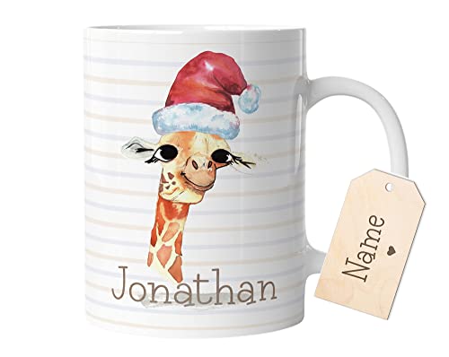 timalo® Nikolaus Tasse mit Namen | Giraffe Personalisierte Tasse Wunschname personalisierbare Geschenk Weihnachten für Kinder Jungen und Mädchen individuell | mug-tx-18 von timalo