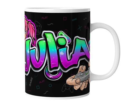 timalo® Personalisierte Gamer Tasse mit Namen bedrucken lassen | Kaffeetasse Gaming Bild Graffiti für Mädchen | mug-12 von timalo