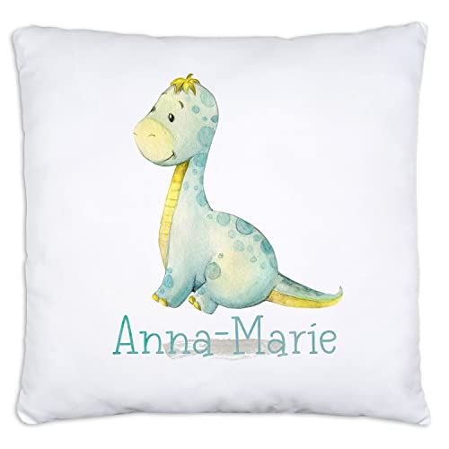 timalo® Personalisiertes Dino Kissen mit Namen | personalisiertes Dekokissen mit Wunschname für Kinder individuelles Geschenk Namenskissen Dinosaurier | Kissen-Dino-2 von timalo