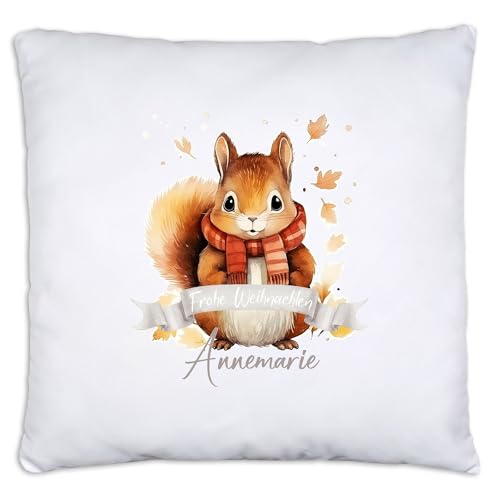 timalo® Personalisiertes Kissen mit Namen Dekokissen Jungen Mädchen Kinder Kopfkissen Geschenk Weihnachten | Eichhörnchen-3 von timalo