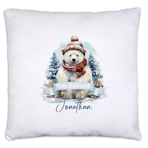 timalo® Personalisiertes Kissen mit Namen Dekokissen Jungen Mädchen Kinder Kopfkissen Geschenk Weihnachten | Eisbär von timalo