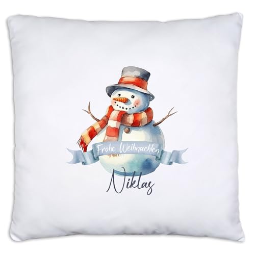 timalo® Personalisiertes Kissen mit Namen Dekokissen Jungen Mädchen Kinder Kopfkissen Geschenk Weihnachten | Schneemann-1 von timalo