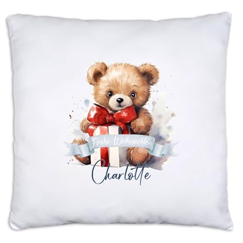 timalo® Personalisiertes Kissen mit Namen Dekokissen Jungen Mädchen Kinder Kopfkissen Geschenk Weihnachten | Teddy-2 von timalo