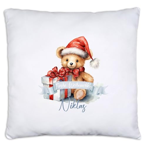 timalo® Personalisiertes Kissen mit Namen Dekokissen Jungen Mädchen Kinder Kopfkissen Geschenk Weihnachten | Teddy von timalo