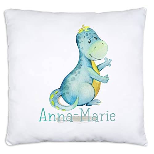 timalo® Personalisiertes Kissen mit Namen | Motiv Dinosaurier personalisiertes Dekokissen mit Wunschname für Kinder individuelles Geschenk Dino Namenskissen | Kissen-Dino-6 von timalo