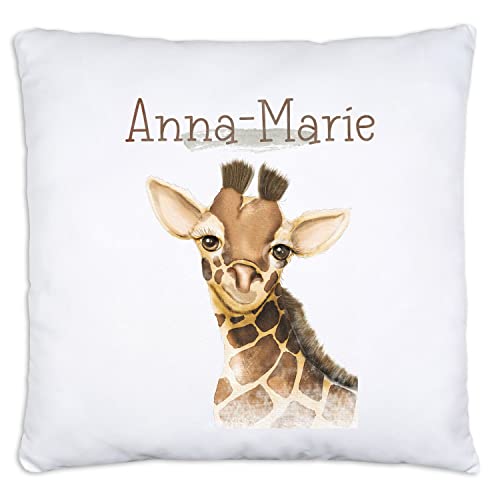 timalo® Personalisiertes Kissen mit Namen | Motiv Giraffe personalisiertes Dekokissen mit Wunschname für Kinder individuelles Geschenk Namenskissen | kissen-t2-26 von timalo