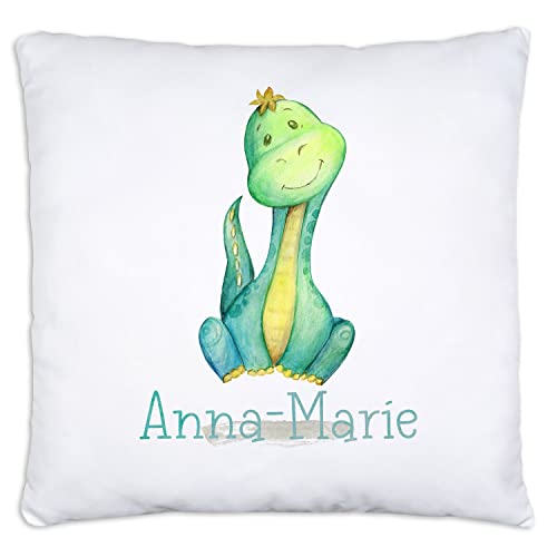 timalo® Personalisiertes Kissen mit Namen | personalisiertes Dekokissen mit Dino und Wunschname für Kinder individuelles Geschenk Namenskissen Dinosaurier | Kissen-Dino-4 von timalo