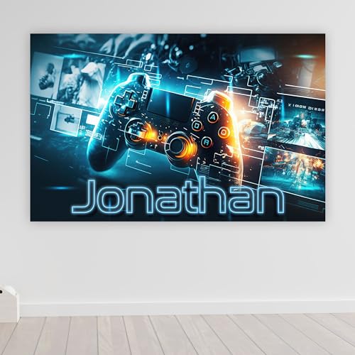 timalo® Robustes Gamerposter mit Namen personalisiert | Coole Gaming Wanddeko mit Gamer Bild für die Wand | Deko gaming Poster XXL Wandbild | Blau Neon Konsole | Motiv 68 von timalo