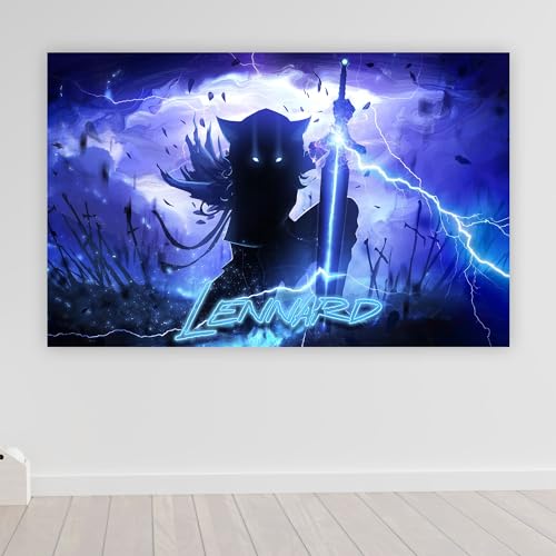 timalo® Robustes Gamerposter mit Namen personalisiert | Coole Gaming Wanddeko mit Gamer Bild für die Wand | Deko Poster XXL Wandbild | Fantasy Wolf Kämpfer im Sturm | Motiv 47 von timalo