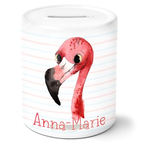 timalo® Spardose personalisiert mit Namen | Personalisierbares Geschenk Sparschwein für Kinder Keramik Geschenkidee | Flamingo spardose-t-16 von timalo