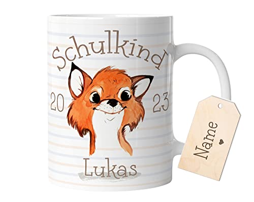 timalo® Tasse Tiere personalisiert mit Namen | Geschenk zu Einschulung | Schulkind 2023 | für Kinder Jungen und Mädchen | 13- Fuchs von timalo