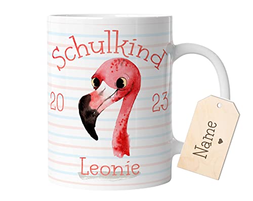 timalo® Tasse Tiere personalisiert mit Namen | Geschenk zu Einschulung | Schulkind 2023 | für Kinder Jungen und Mädchen | 16- Flamingo von timalo
