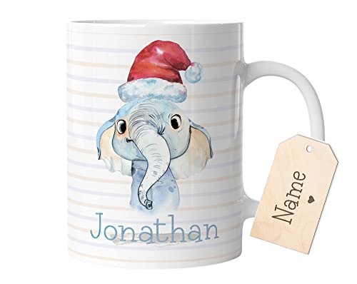 timalo® Tasse mit Namen Geschenk Weihnachten Nikolaus | Motiv Elefant Tiere Personalisierte Kindertasse mit Wunschname für Kinder Geschenktasse Jungen | mug-tx-3 von timalo