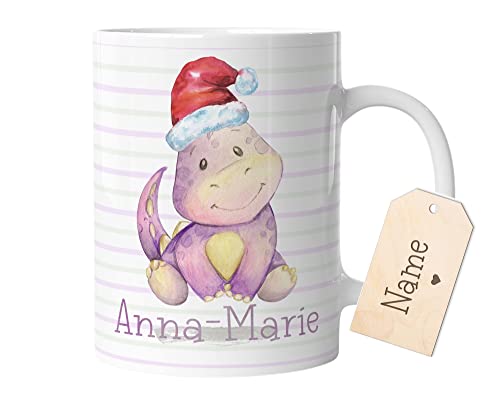 timalo® Tasse mit Namen Geschenk Weihnachten Nikolaus | Motiv lustige Dinosaurier Personalisierte Kindertasse mit Wunschname für Kinder Geschenktasse Jungen | mug-dx-3 von timalo