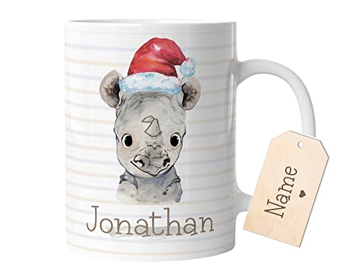 timalo® Tasse mit Namen | Nashorn Tiere Personalisierte Tasse mit Wunschname für Kinder Geschenktasse Jungen Geschenk Weihnachten | mug-tx-7 von timalo