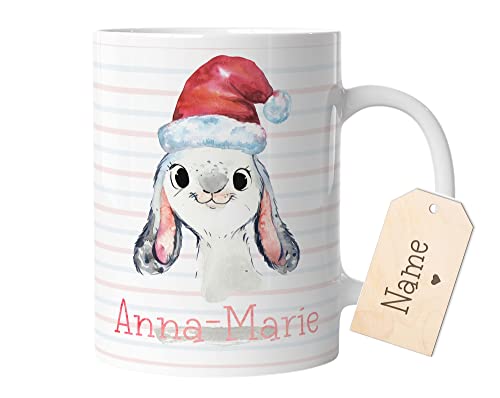 timalo® Tasse mit Namen Weihnachten Nikolaus | Motiv Hase Tiere Personalisierte Kindertasse Geschenk mit Wunschname für Kinder Geschenktasse Mädchen | mug-tx-1 von timalo