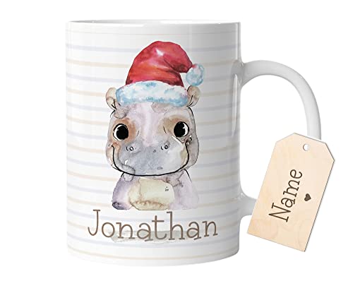 timalo® Tasse mit Namen bedrucken | Nilpferd Personalisierte Tasse Wunschname personalisierbare Geschenk Weihnachten Nikolaus für Kinder Jungen und Mädchen | mug-tx-21 von timalo