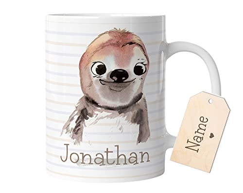 timalo® Tasse mit Namen bedrucken lassen | Faultier Personalisierte Tasse Wunschname personalisierbare Geschenktasse für Kinder Jungen und Mädchen | mug-t-20-b von timalo