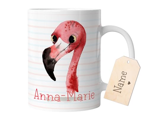 timalo® Tasse mit Namen bedrucken lassen | Flamingo Personalisierte Tasse Wunschname Geschenktasse für Kinder Jungen und Mädchen Aquarell | mug-t-16 von timalo