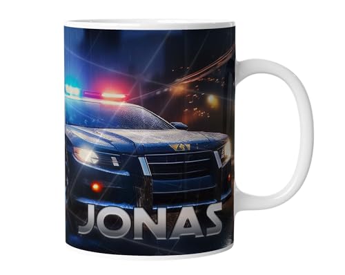 timalo® Tasse mit Namen bedrucken lassen | Individuelle Kindertasse personalisiert mit Wunschname für Kinder Motiv | Polizei Polizeiauto | mug-child-24 von timalo
