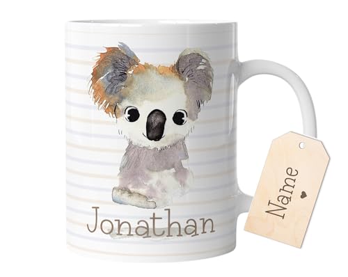 timalo® Tasse mit Namen bedrucken lassen | Koala Tiere Personalisierte Tasse mit Wunschname für Kinder Geschenktasse Jungen und Mädchen | mug-t-09 von timalo