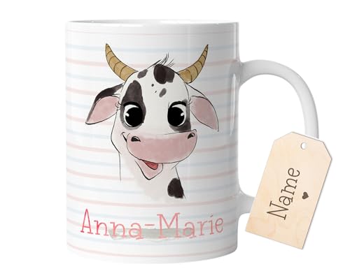 timalo® Tasse mit Namen bedrucken lassen | Motiv Kuh Tiere Personalisierte Kindertasse mit Wunschname für Kinder Geschenktasse | mug-t-46 von timalo