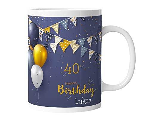 timalo® Tasse zum Geburtstag mit Namen drucken lassen | Kaffetasse personalisierter Becher mit Wunschname und Alter selbst gestalten | mug-birth-7-330ml von timalo