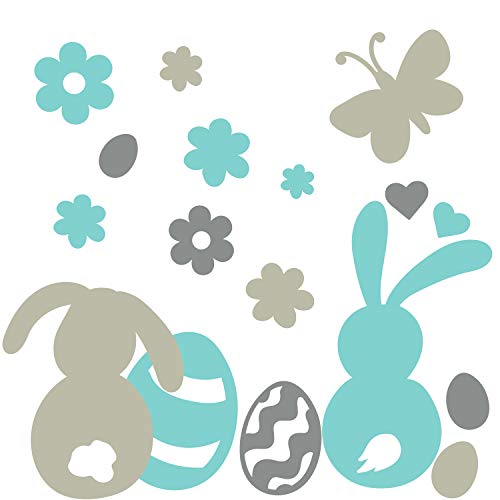 timalo® Wandtattoo Fensterbild Kinderzimmer Ostern Set Pastell – Aufkleber Osterhase Bastelset | 73093-SET4-3-boegen | mint warmgrau grau von timalo