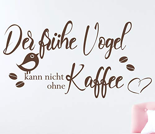 timalo® Wandtattoo Kaffee Spruch Küche – Kaffebohnen - Der frühe Vogel | 75034-Nougat-M-58x30 von timalo