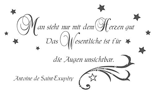 timalo® Wandtattoo 'Man sieht nur mit dem Herzen gut – Antoine de Saint-Exupéry – Sprüche mit Sternen' | 68020-a1-dunkelgrau-100x58 von timalo